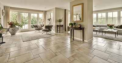 Interior natural stone floor tiles in a commercial project